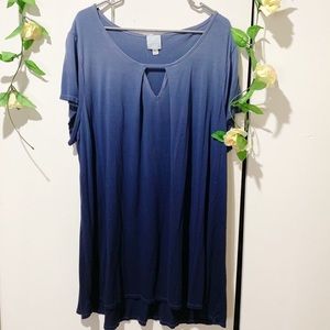 Plus-Size Ombre Blue Long Flowing Blouse